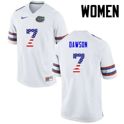 Women's Florida Gators #7 Duke Dawson NCAA Nike White USA Flag Fashion Authentic Stitched College Football Jersey MCX5462SJ